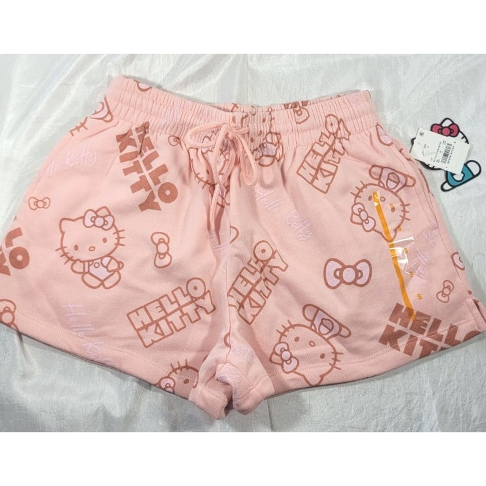 Hello Kitty Sanrio Junior Women's Fleece Sweat Shorts - Peach - Small